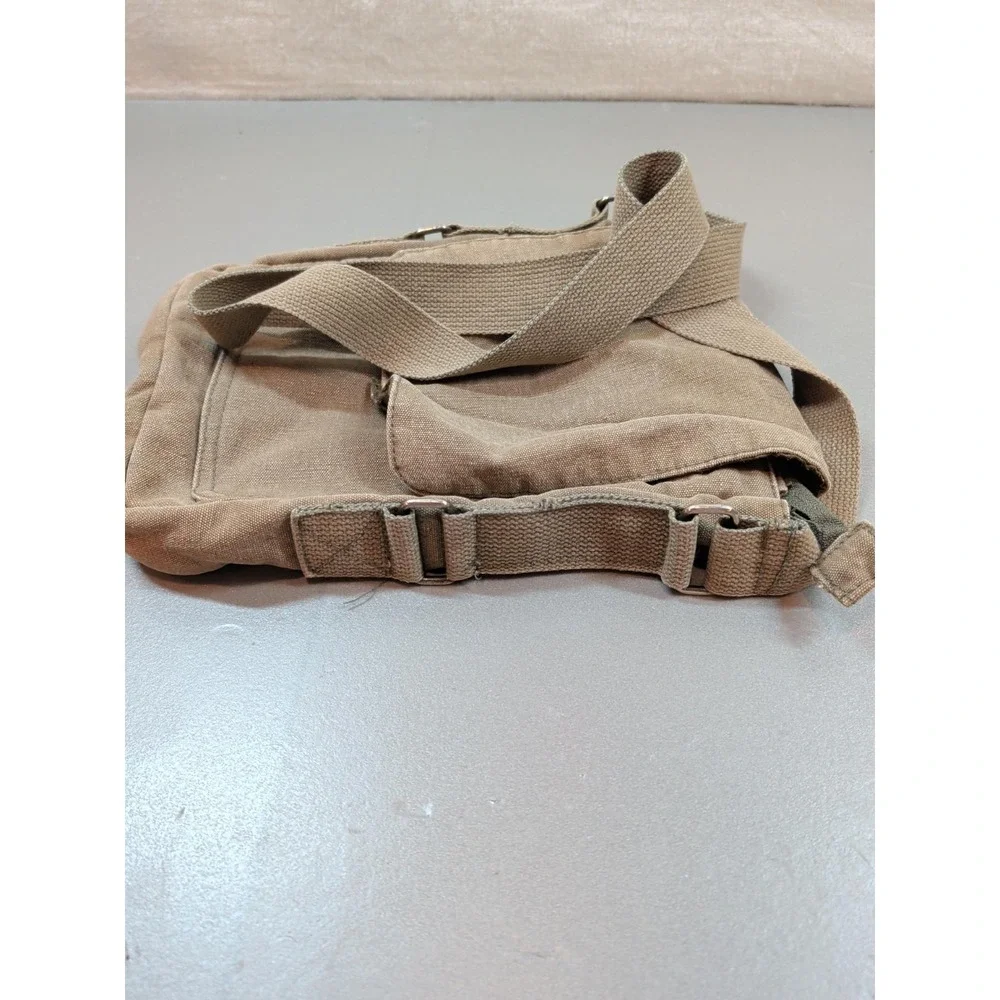 Vintage Khaki Canvas Crossbody Bag Military Utilitarian Shoulder Travel Bag